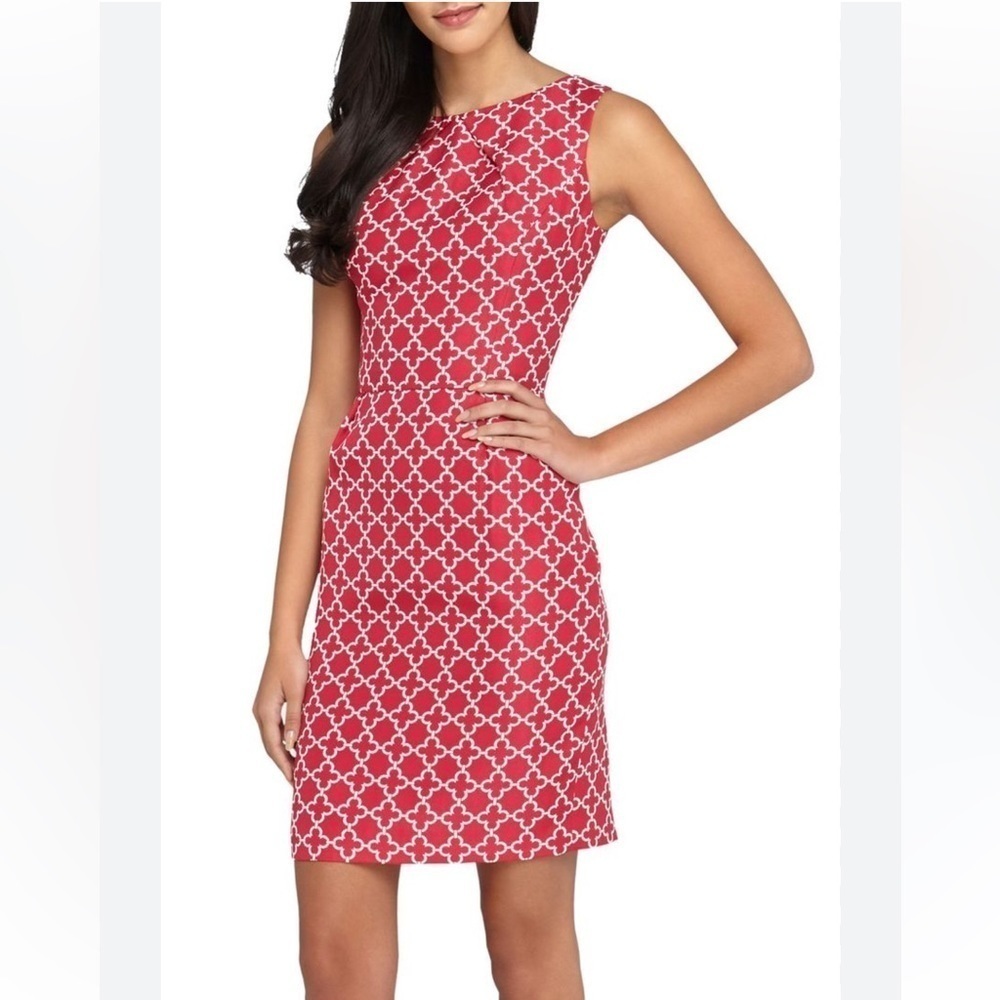 Tahari ASL Print Jacquard Sleeveless Orange sheath dress size 14